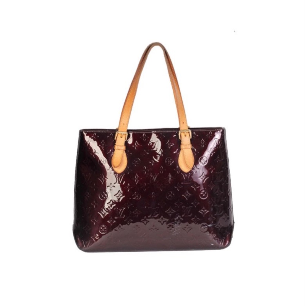 Louis Vuitton Vernis Patent Tote in Deep Burgundy with Tan Handles